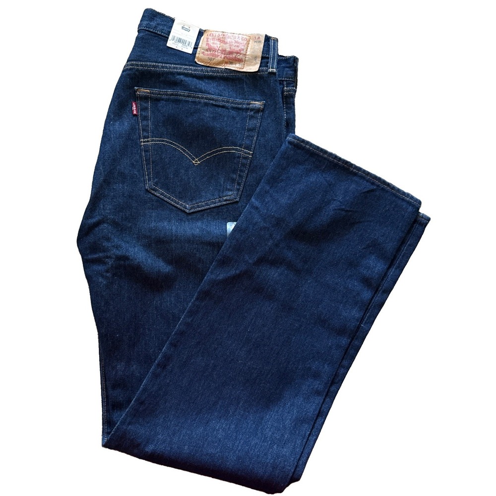 Levis 501 Jeans Men's Button Fly 36 x 34 Blue Light Denim 99% Cotton Dark Wash